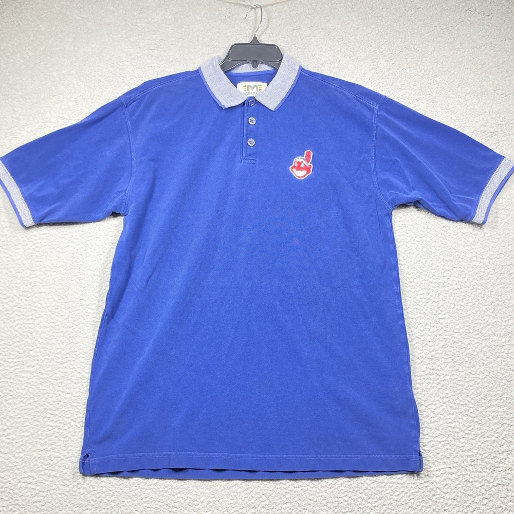 VTG Cleveland Indians Polo Shirt Men's Medium Blue Chief Wahoo Short‎ Sleeve MLB